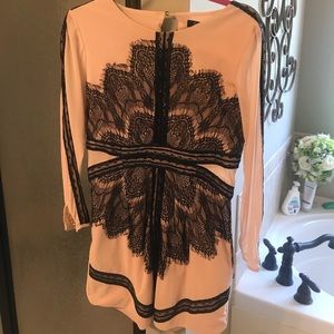 Nude and Black Lace Bodycon Dress